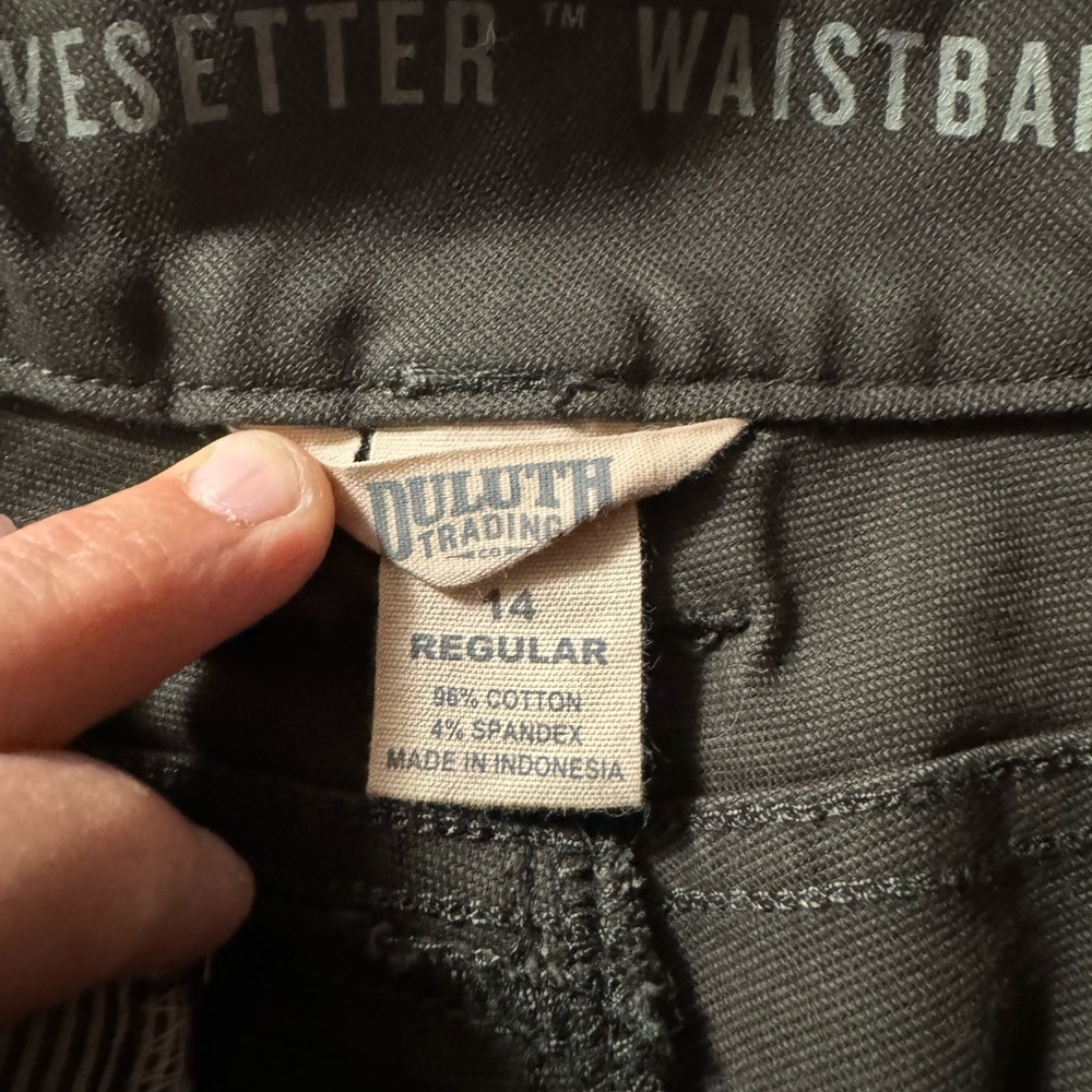 Duluth Trading Company. Women’s firehose pants. Reinforced legs